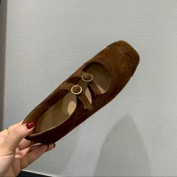 Xajzpa New Fashion Ladies Leather Flat Shoes Mary Jane Casual  Women Buckle Shoes Ladies Casaul Dress Low Heel Leather Shoes
